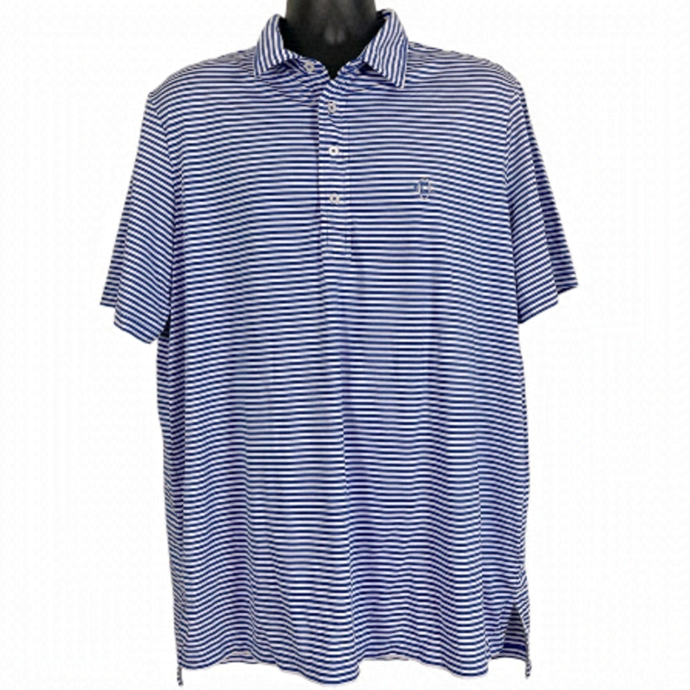 EUC RLX Ralph Lauren polo shirt, striped blue amd white, size XLarge